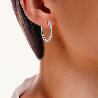 Pave Prong Diamond Hoop Earrings