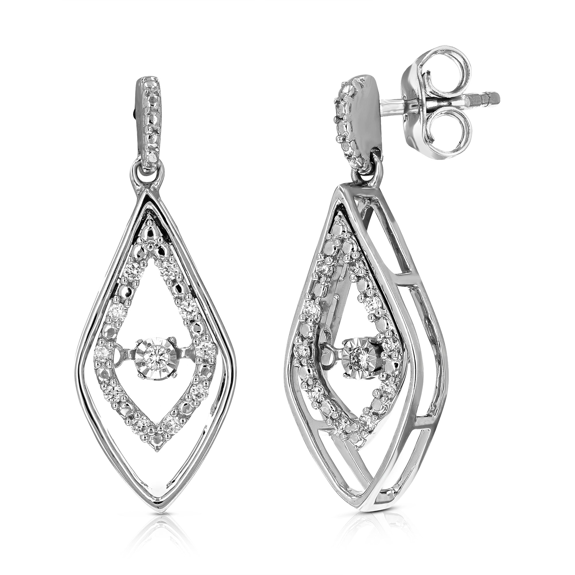 1/8 cttw 22 Stones Round Lab Grown Diamond Dangle Earrings .925 Sterling Silver Prong Set, 1 Inch