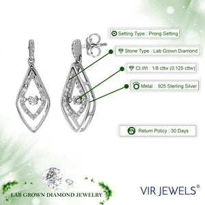 1/8 cttw 22 Stones Round Lab Grown Diamond Dangle Earrings .925 Sterling Silver Prong Set, 1 Inch