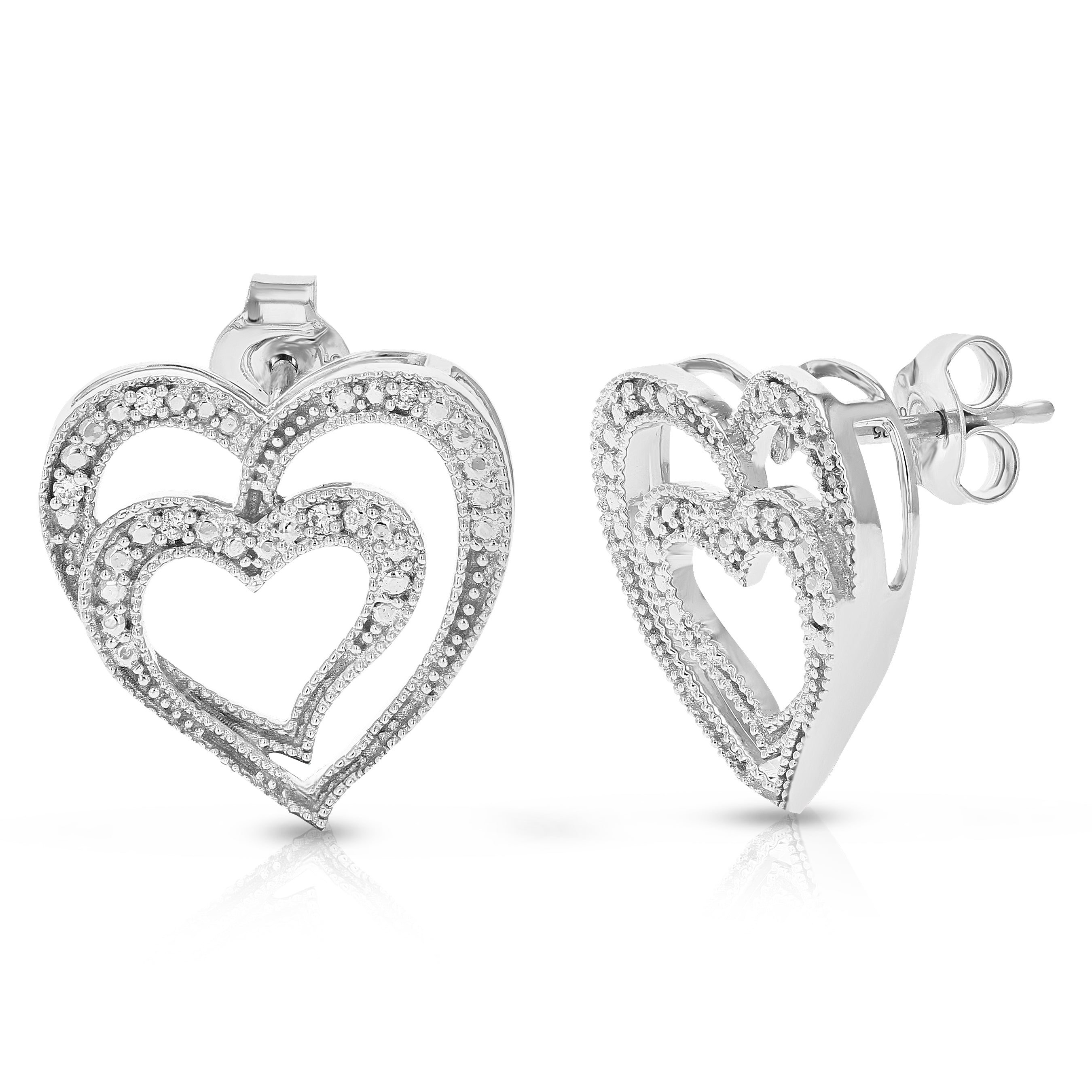 Diamond Double Heart Dangle Earrings