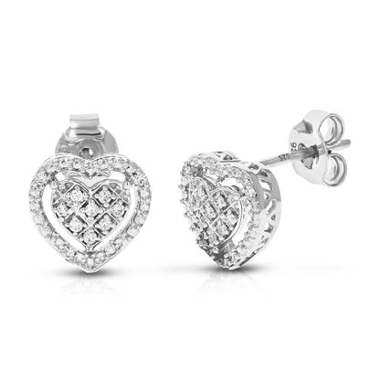 Diamond Cluster Heart Dangle Earrings