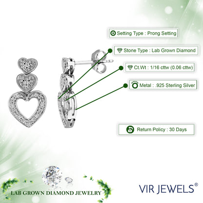 3 Heart Drop Diamond Earrings