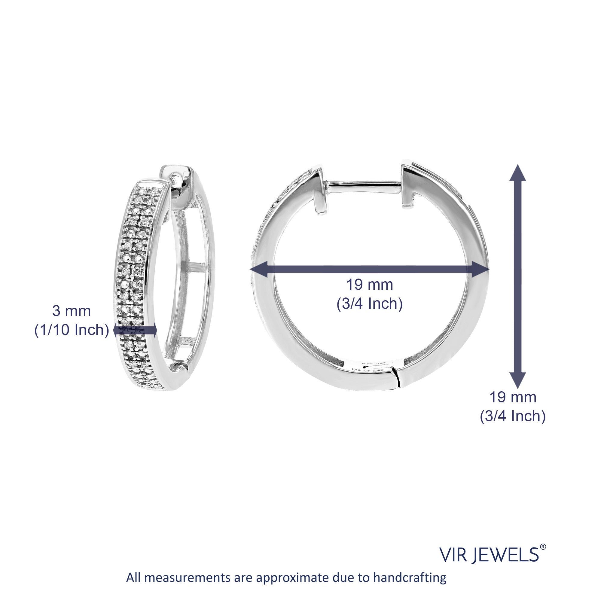 1 cttw Lab Created Diamond Hoop Earrings 925 Sterling Silver Channel 2/3  Inch - Vir Jewels