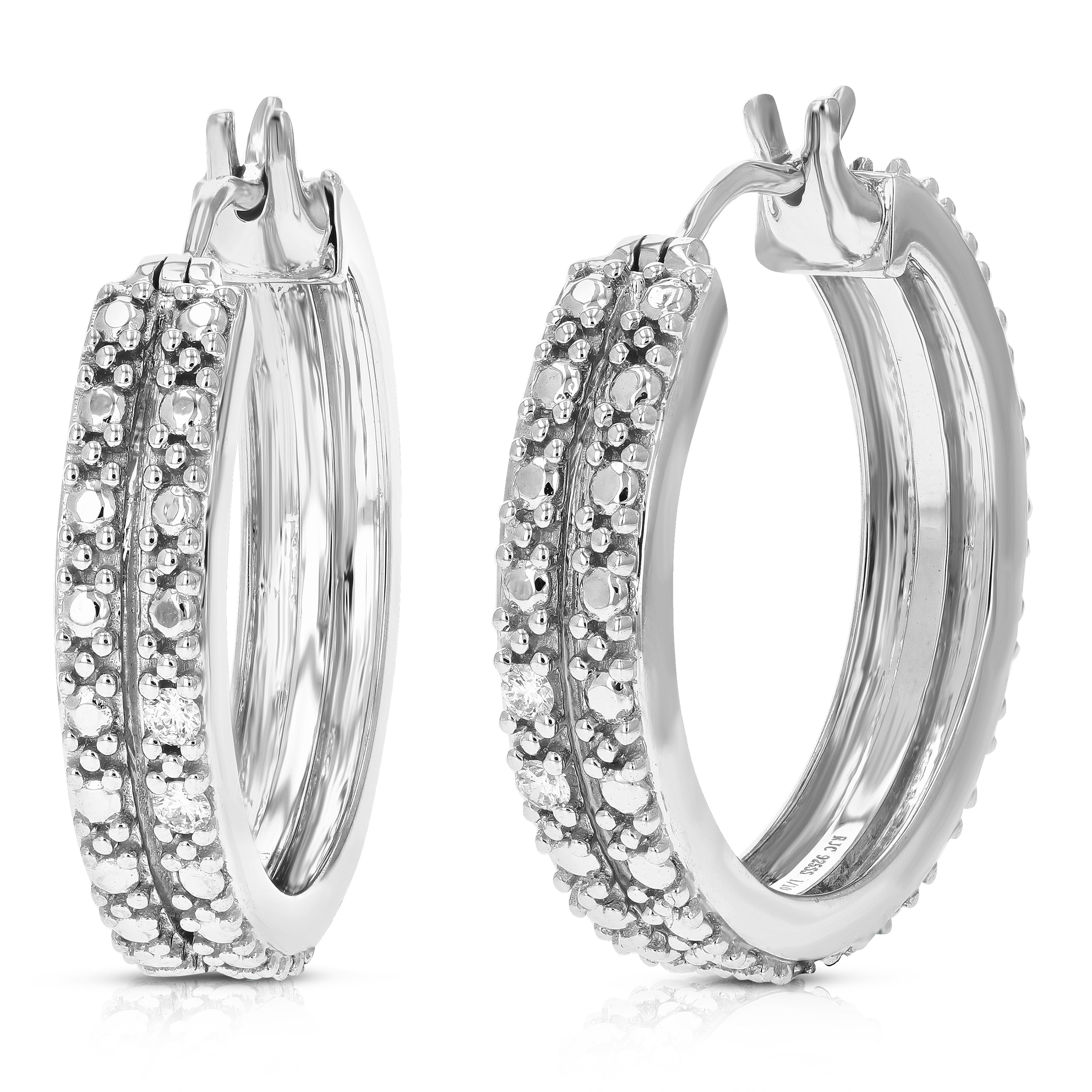 Textured Two Row Diamond Hoop Earrings