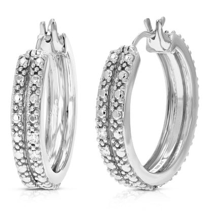 Textured Two Row Diamond Hoop Earrings