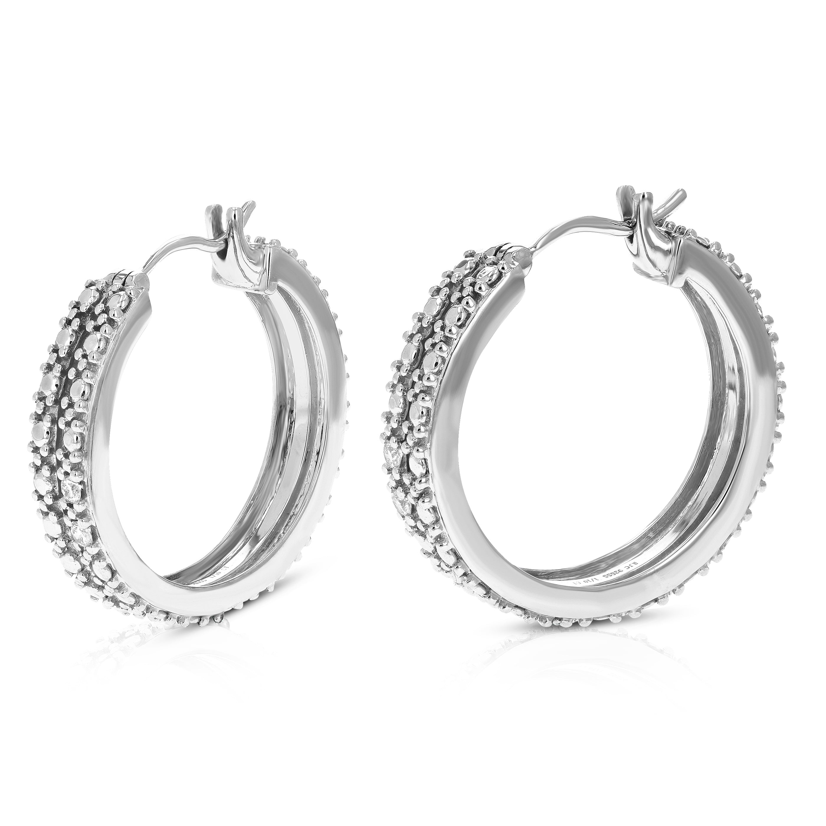 Textured Two Row Diamond Hoop Earrings