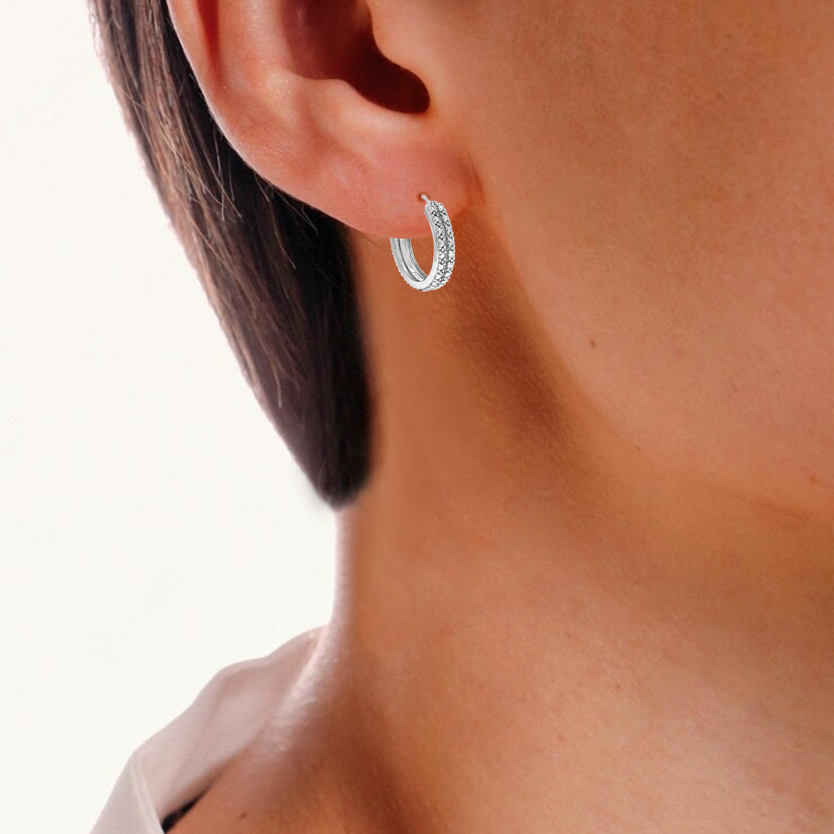 Textured Two Row Diamond Hoop Earrings