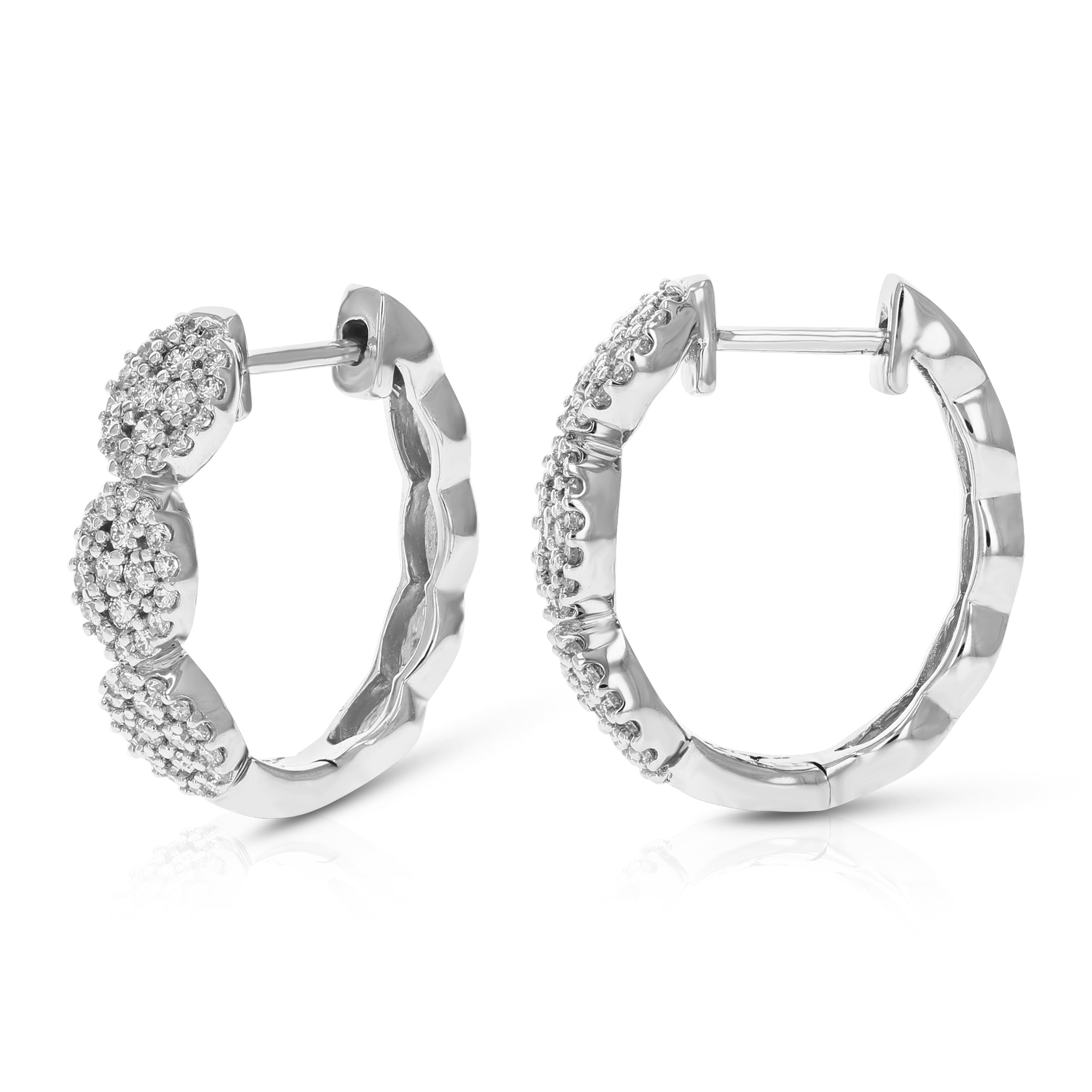 Three Cluster Diamond Hoop Earrings