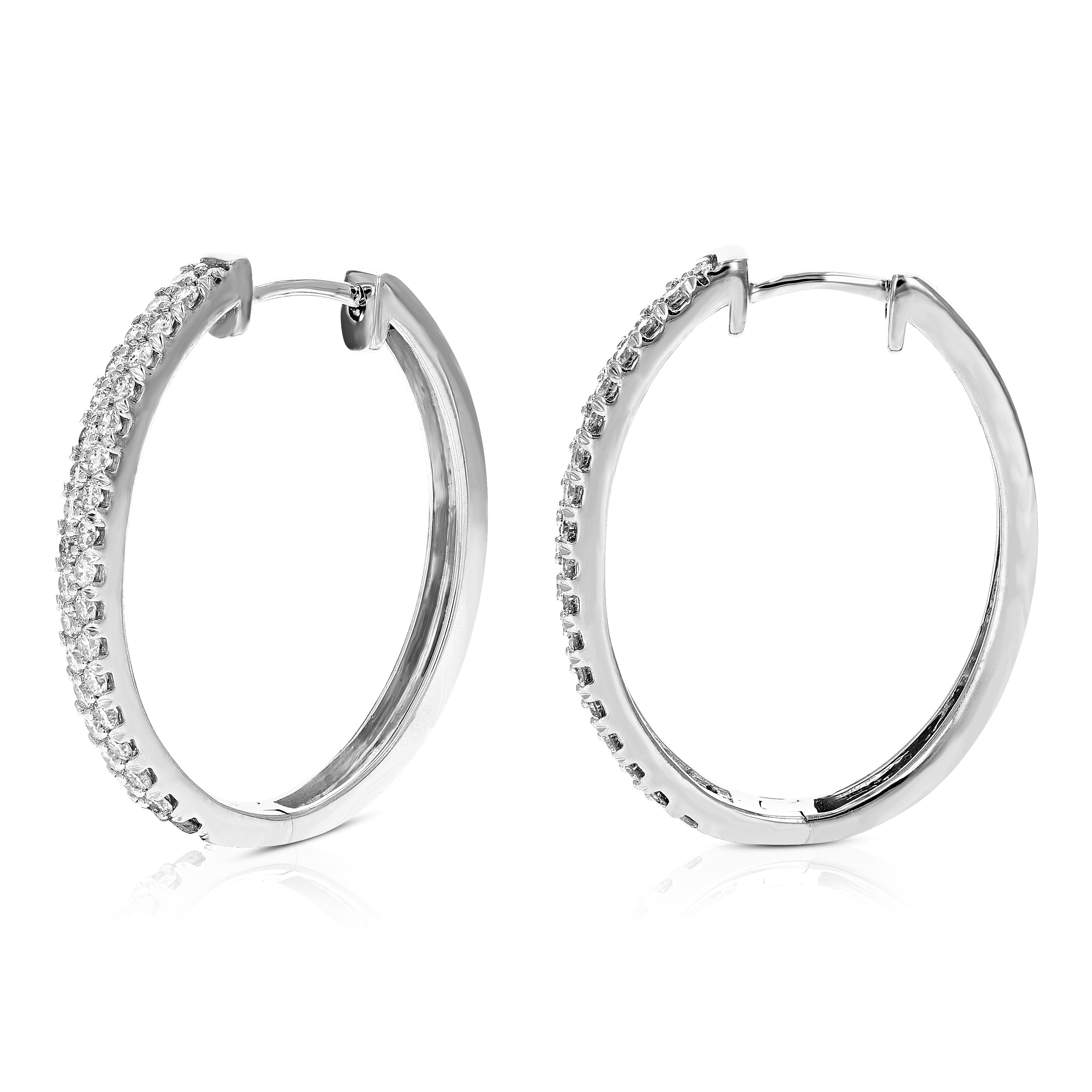 Double Row Pave Diamond Hoop Earrings
