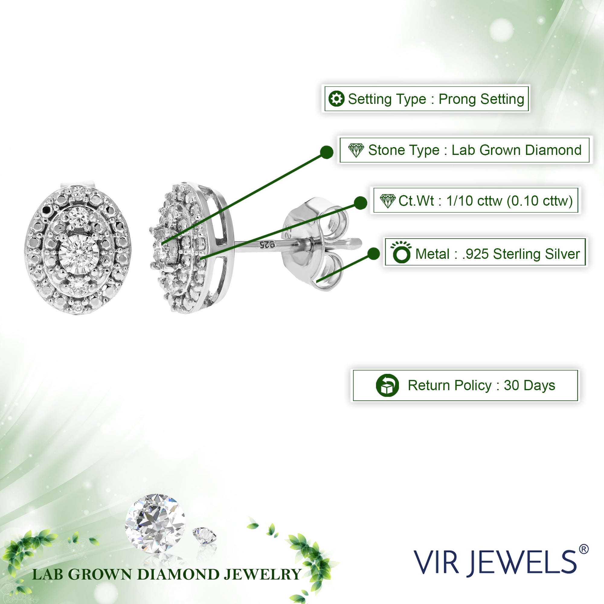 Oval Composite Diamond Stud Earrings