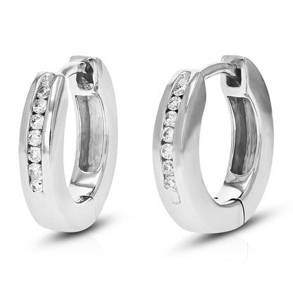 Channel Diamond Huggie Hoop Earrings