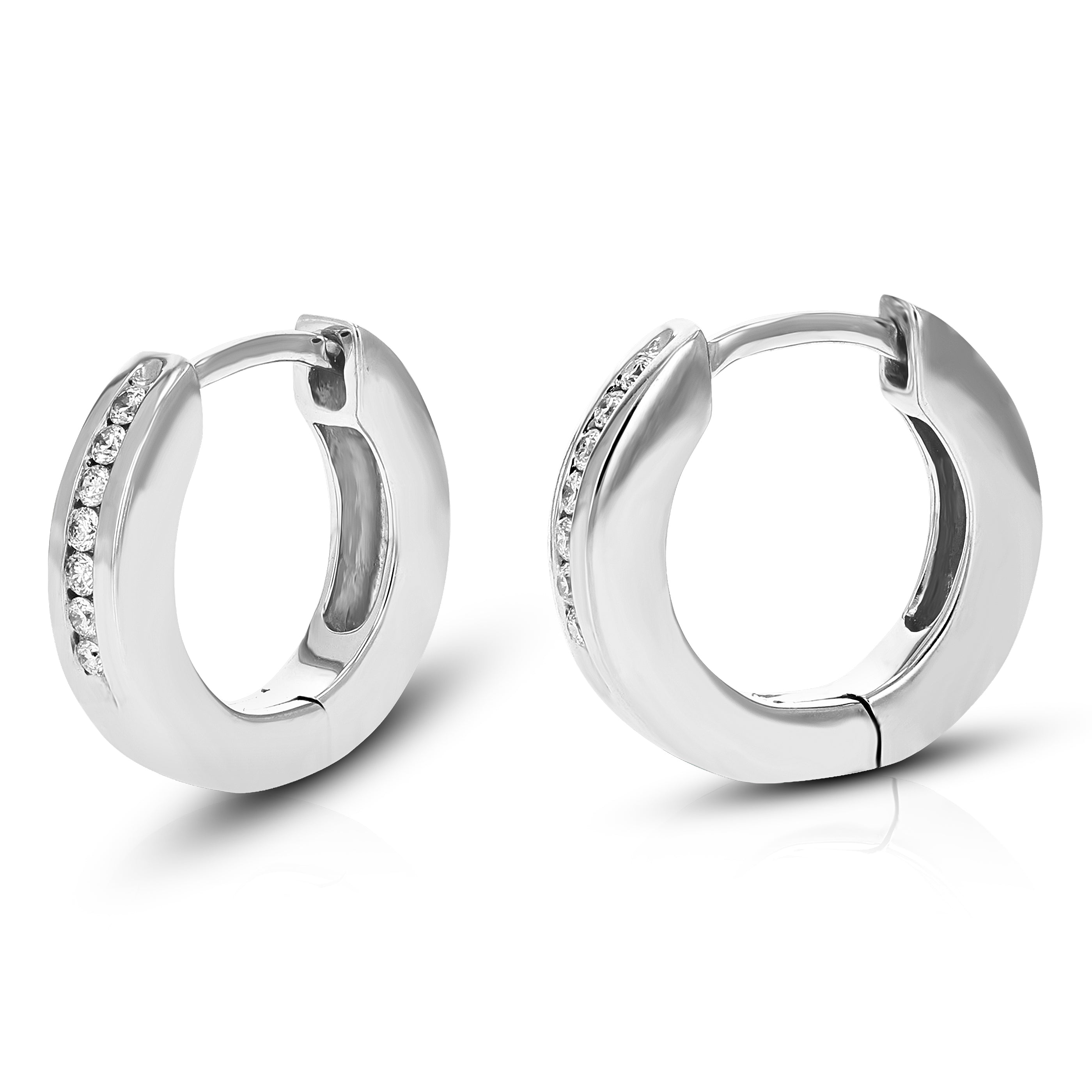 Channel Diamond Huggie Hoop Earrings