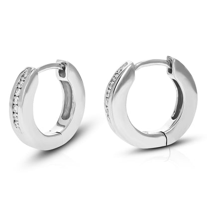 Channel Diamond Huggie Hoop Earrings