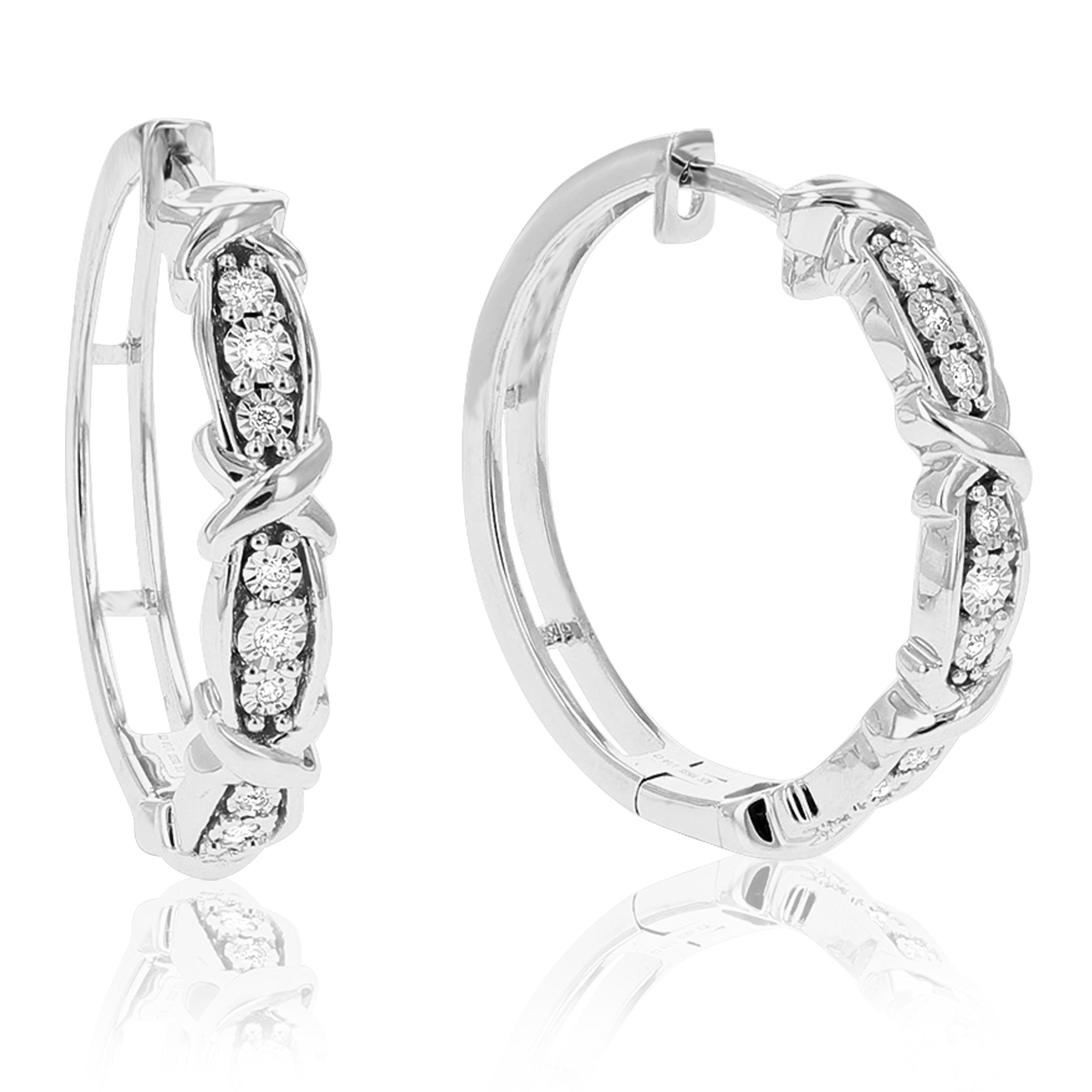 X Oval Design Diamond Hoop Earrings