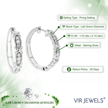 X Oval Design Diamond Hoop Earrings