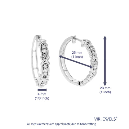 X Oval Design Diamond Hoop Earrings