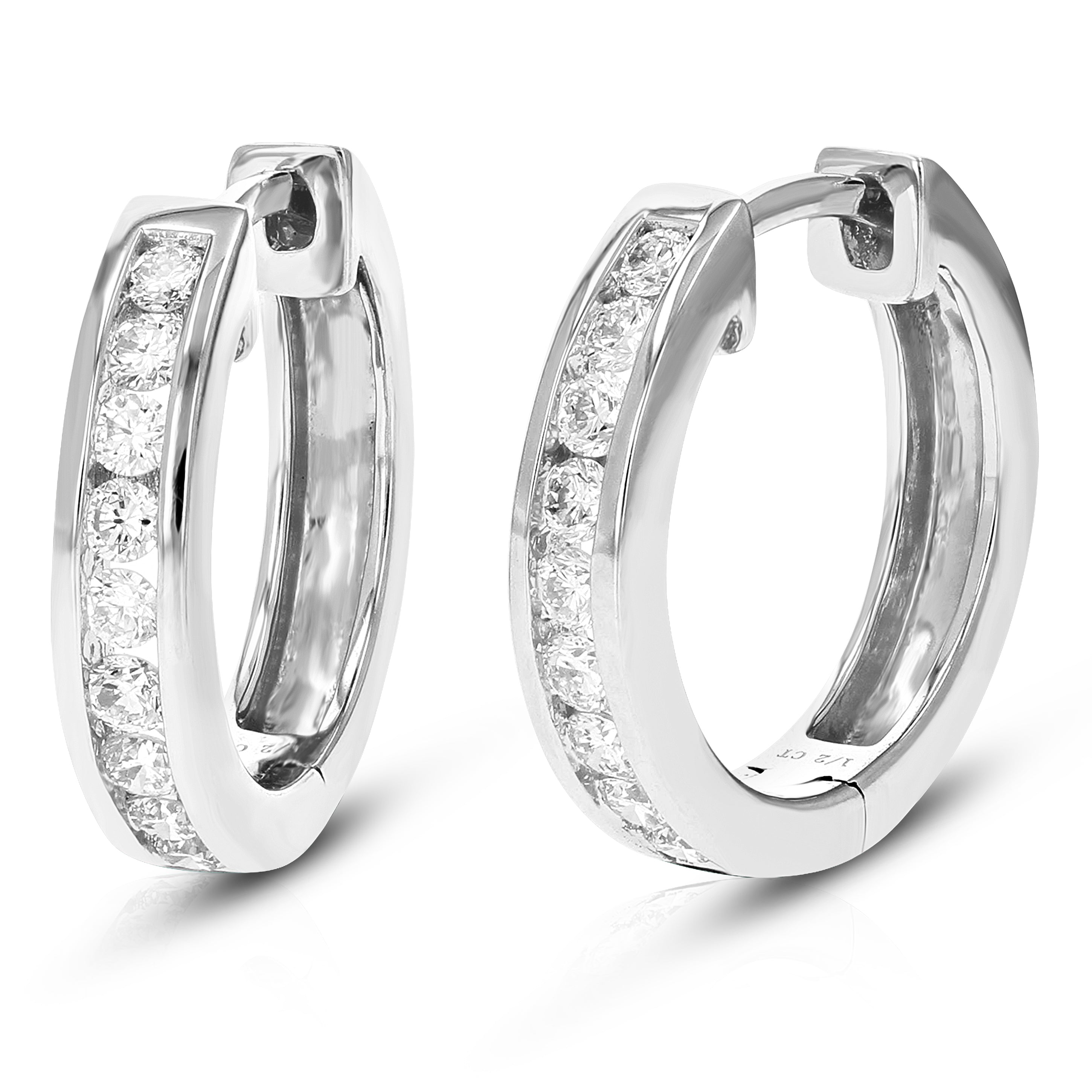 Channel Round Diamond Hoop Earrings