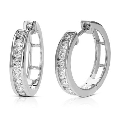 Channel Round Diamond Hoop Earrings