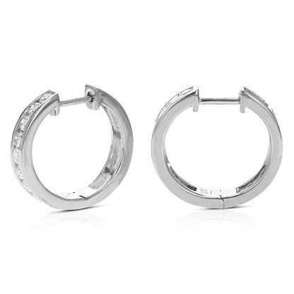 Channel Round Diamond Hoop Earrings