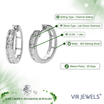 Channel Round Diamond Hoop Earrings