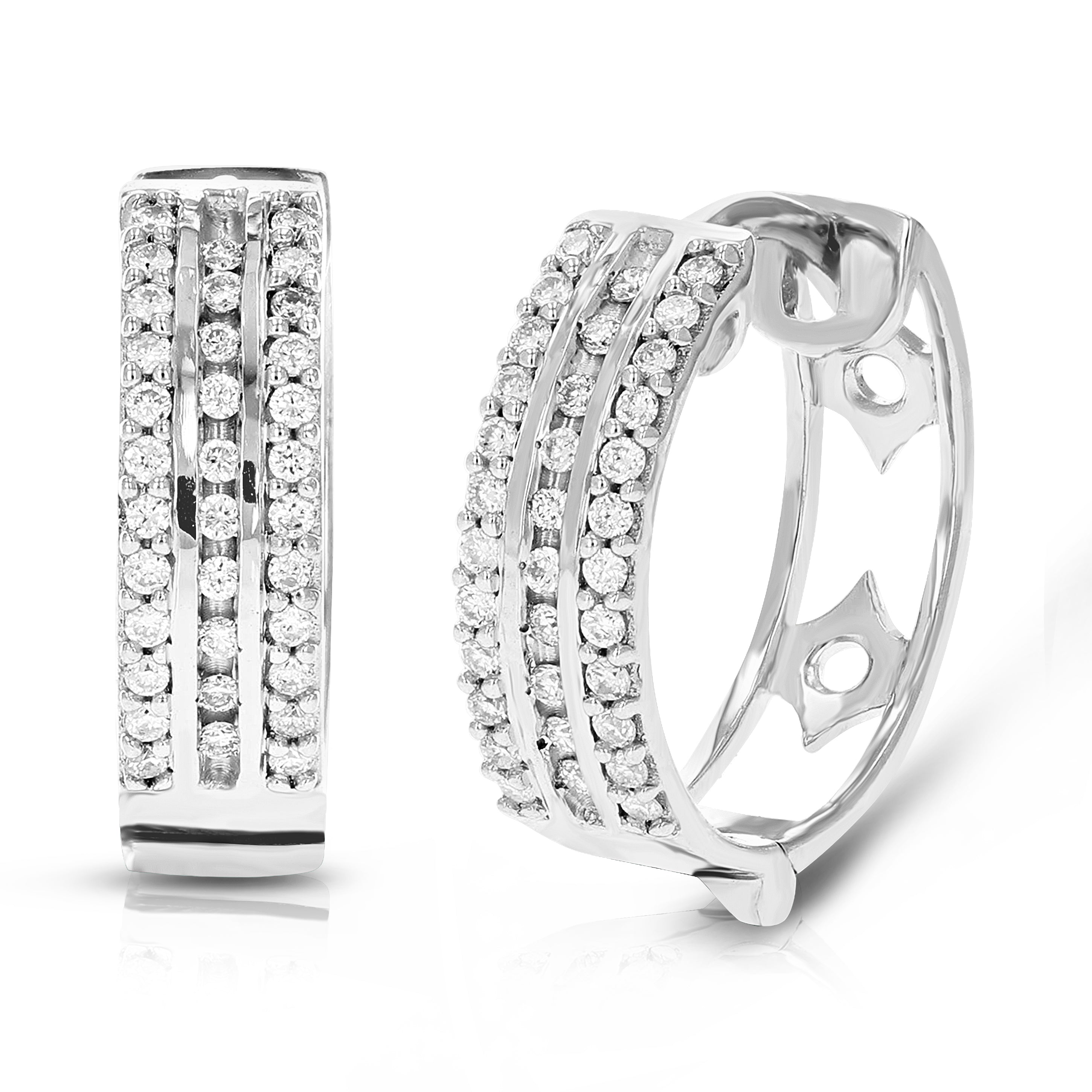 Three Row Diamond Hoop Earrings