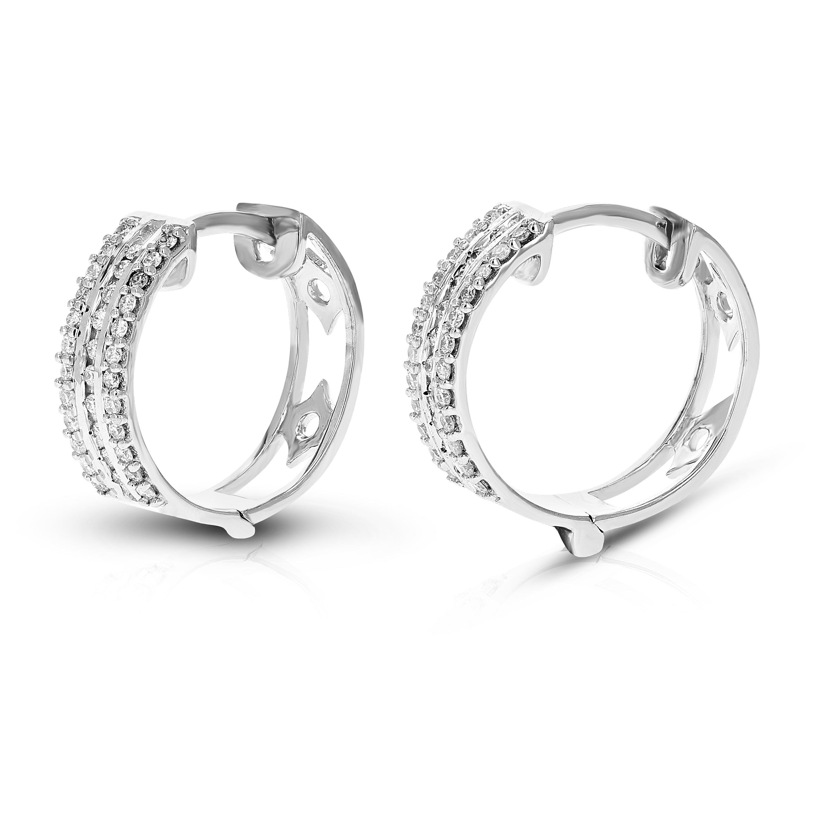 Three Row Diamond Hoop Earrings