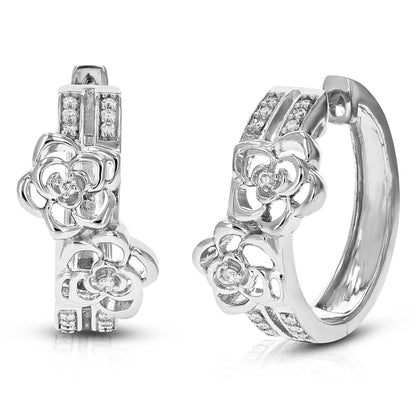 Flower Diamond Hoop Earrings