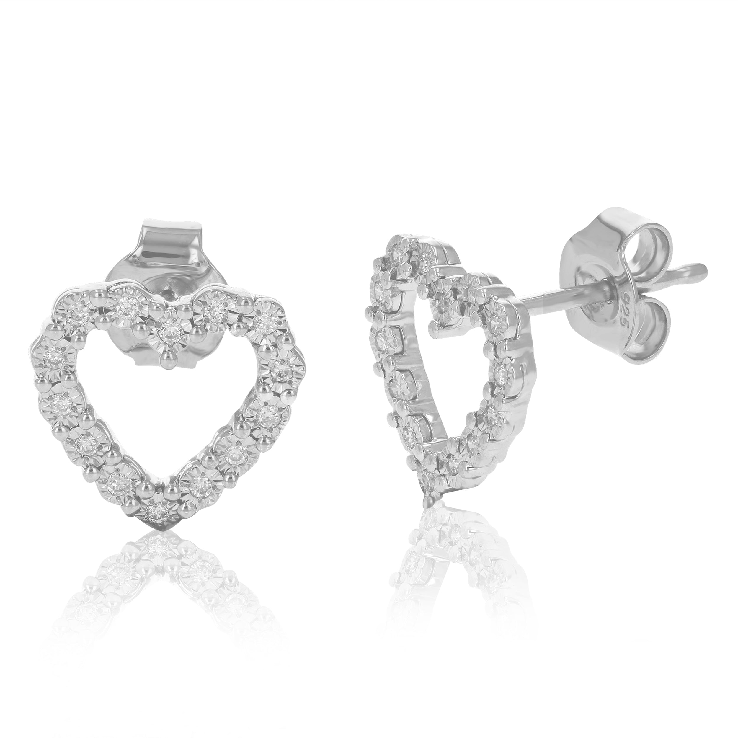 Heart Outline Diamond Stud Earrings