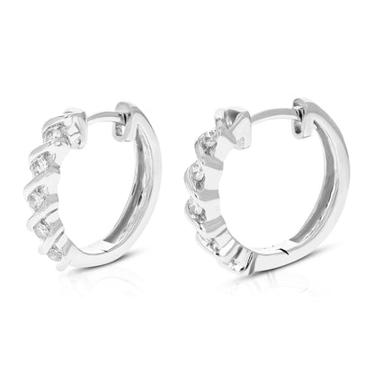 Round Channel Diamond Hoop Earrings