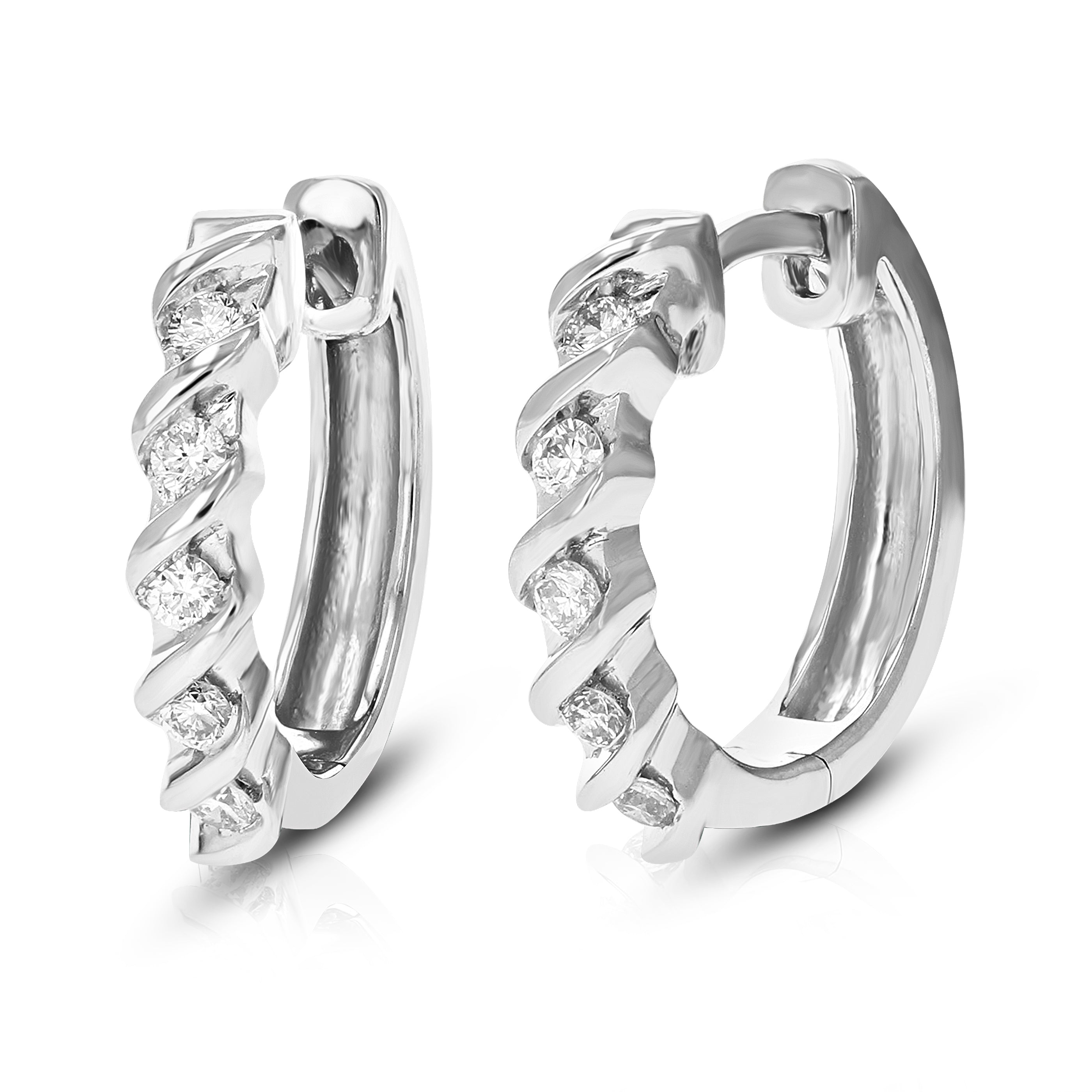 Round Channel Diamond Hoop Earrings