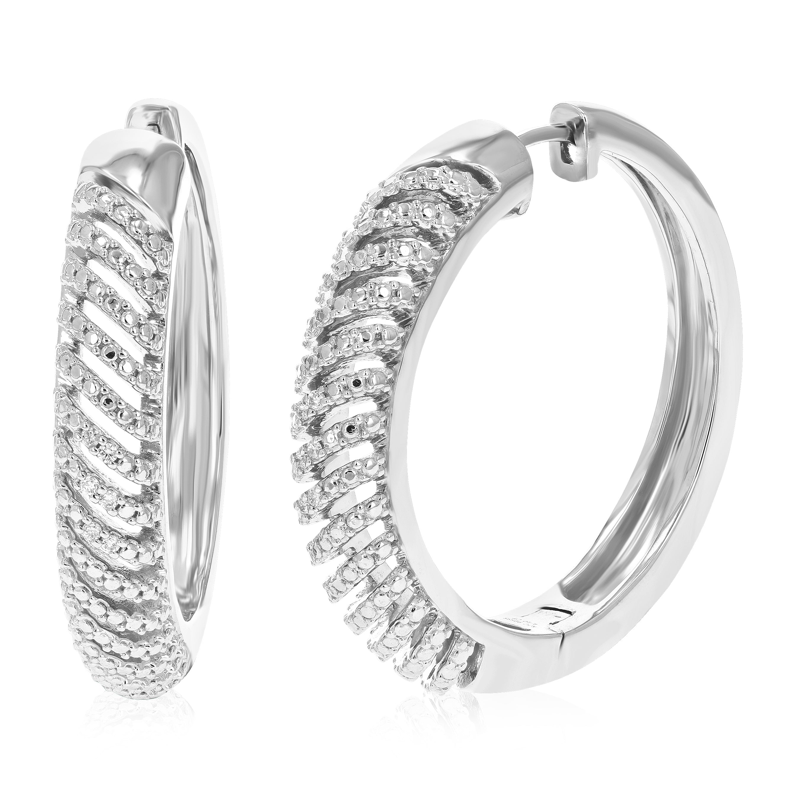 Dome Round Diamond Hoop Earrings