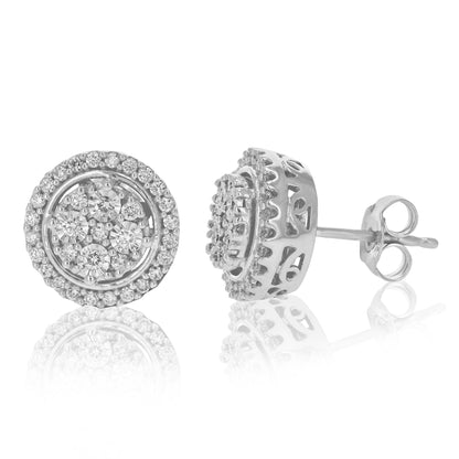 Diamond Halo Round Stud Earrings