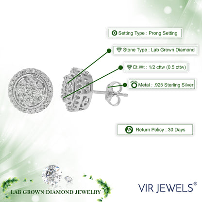 Diamond Halo Round Stud Earrings