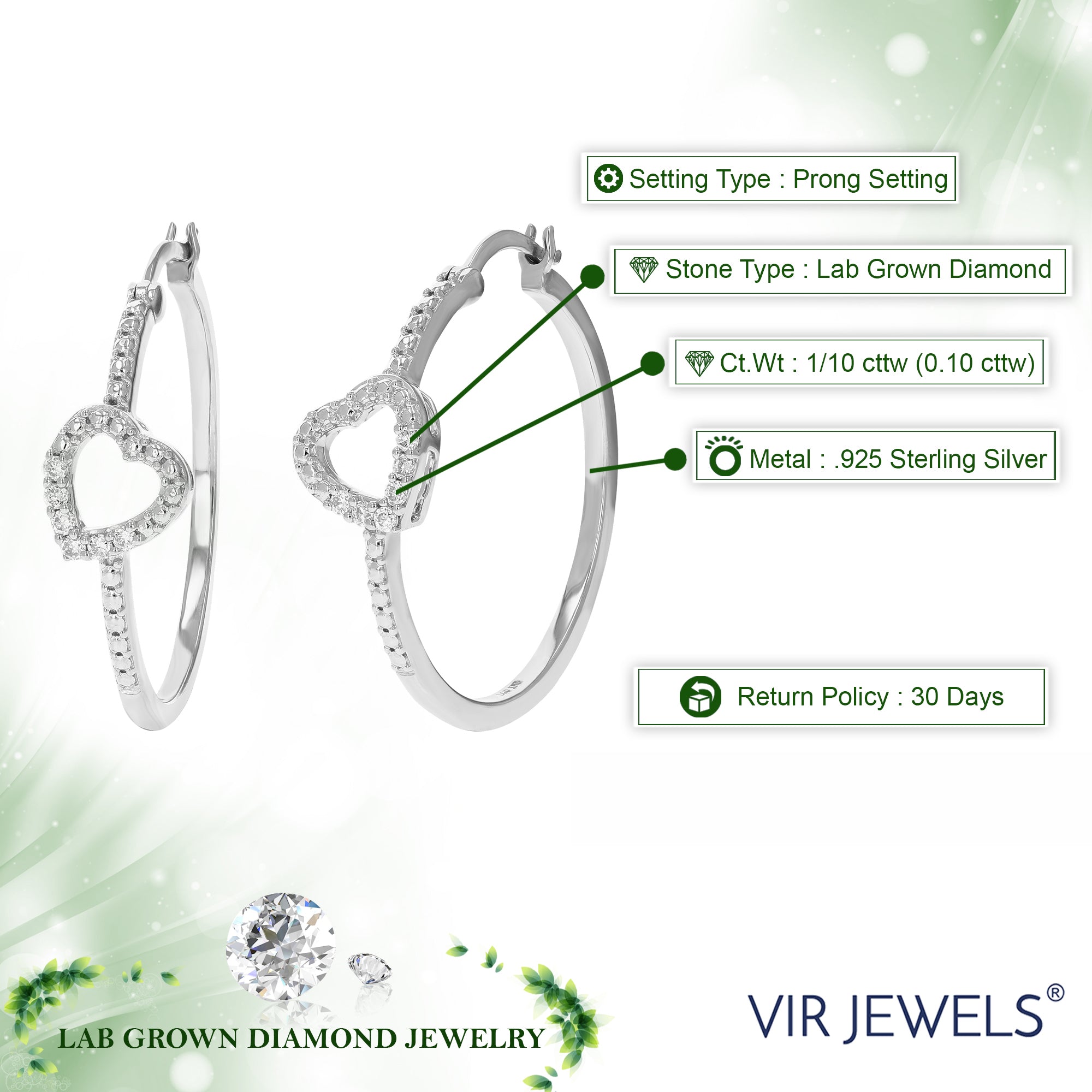 Heart Diamond Hoop Earrings