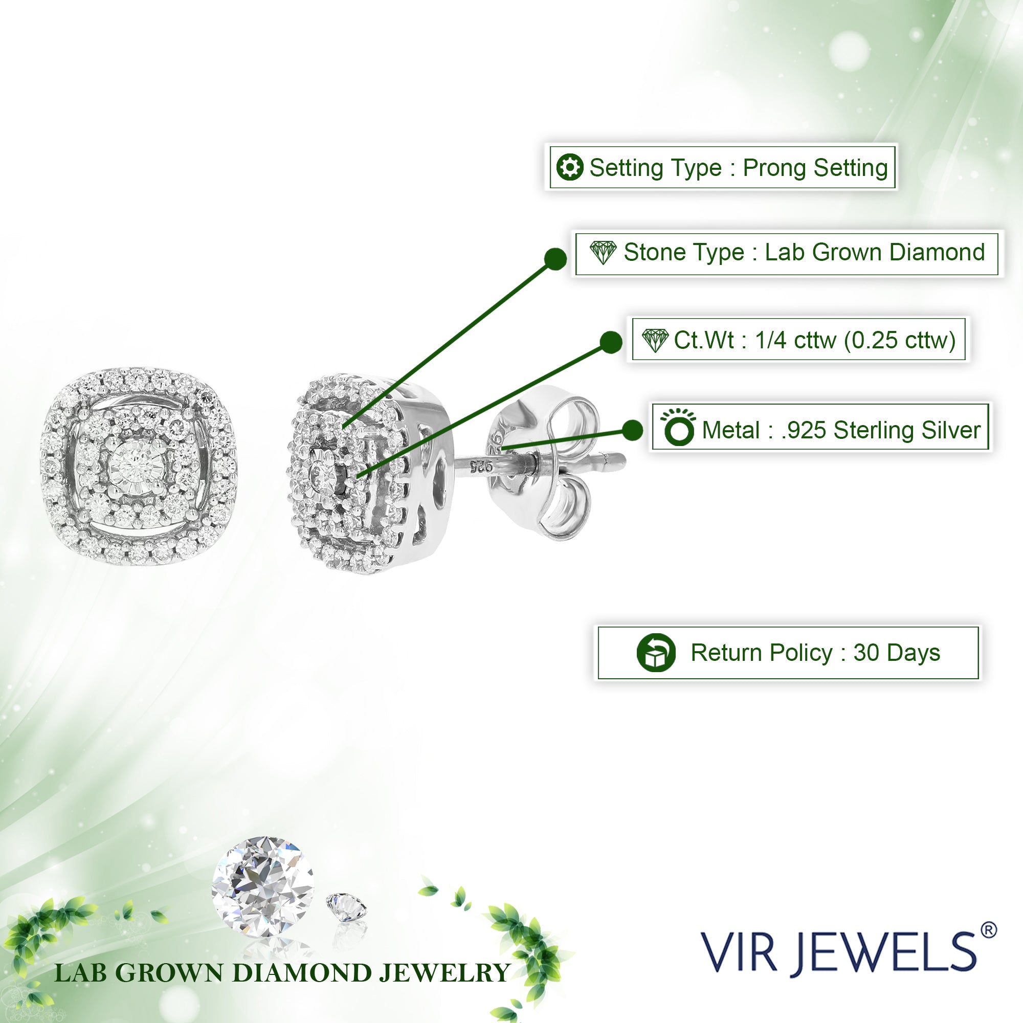 Multi Cushion Diamond Stud Earrings