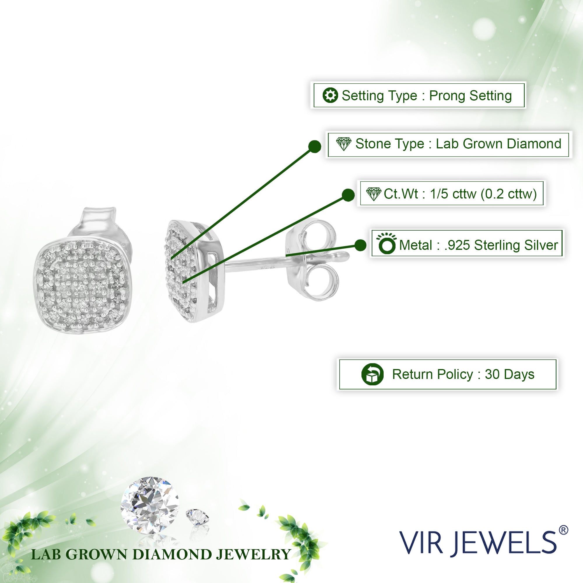 Diamond Stud Cushion Earrings