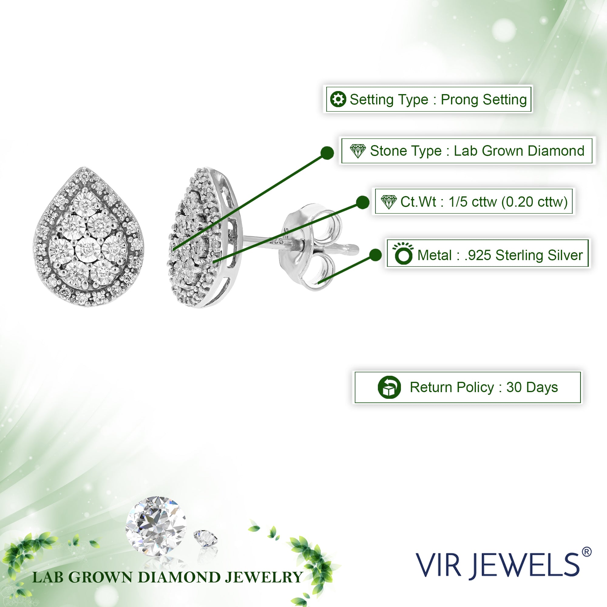 Pear Cluster Diamond Stud Earrings