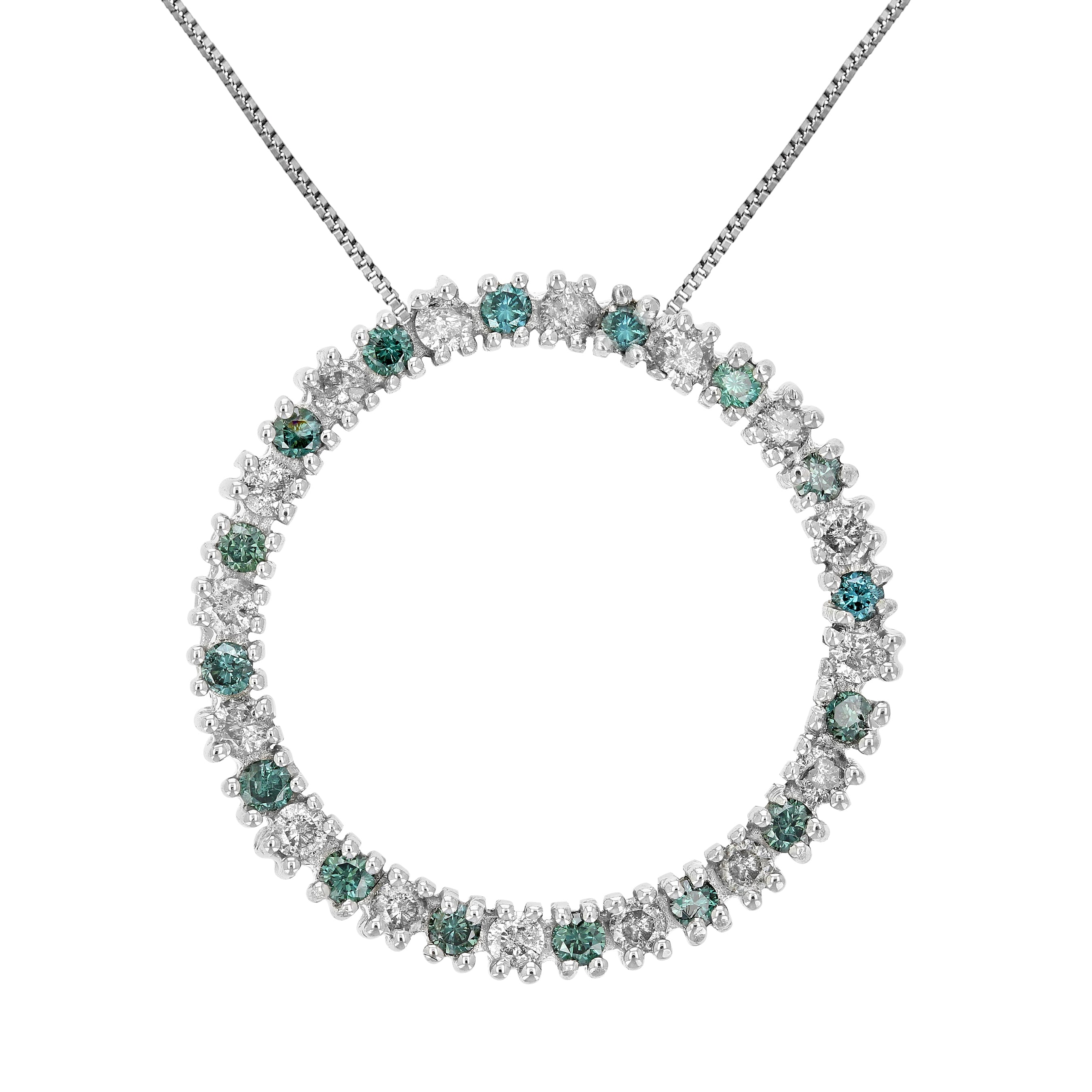 Blue & White Circle Diamond Pendant Necklace