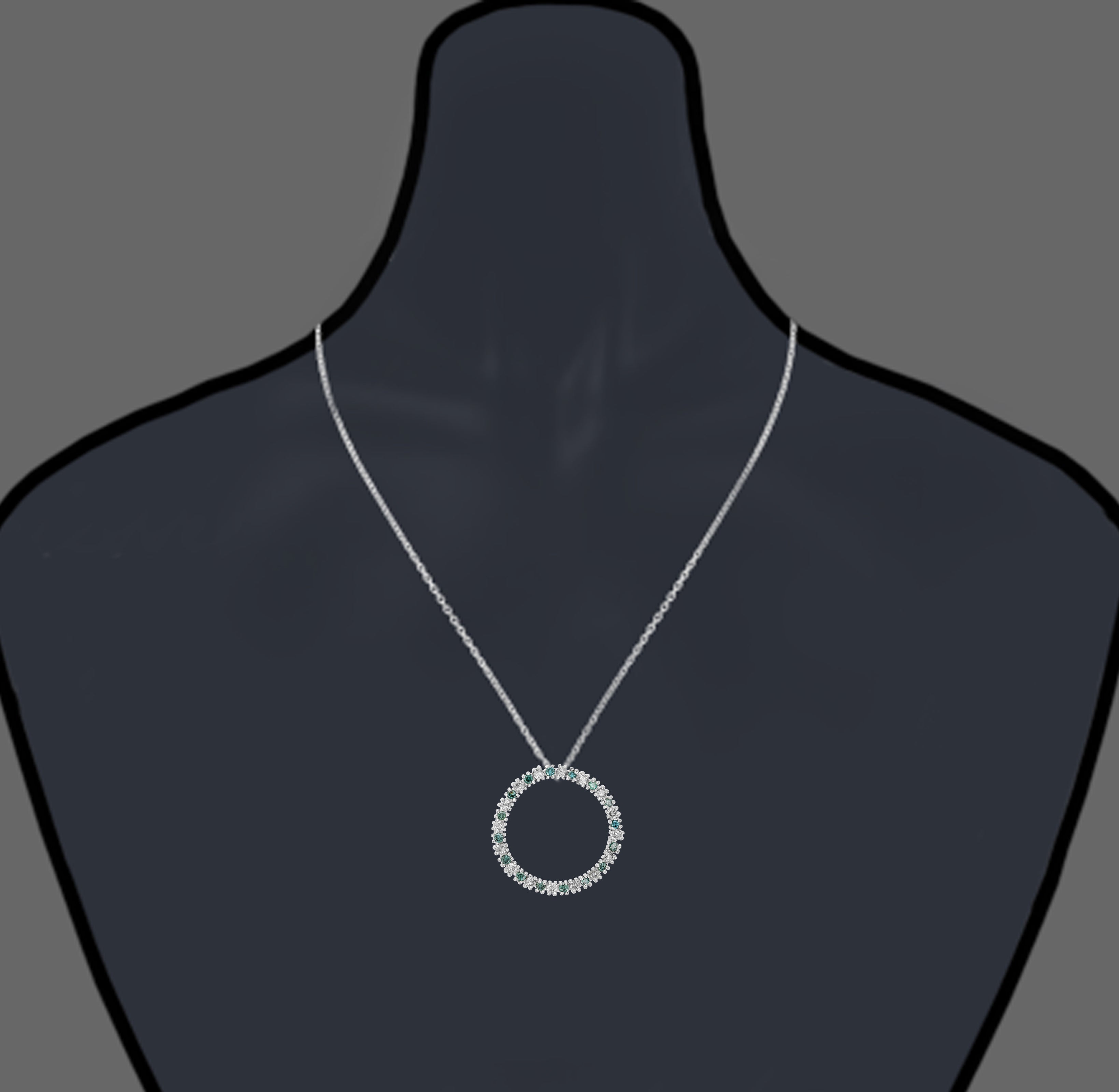 Blue & White Circle Diamond Pendant Necklace