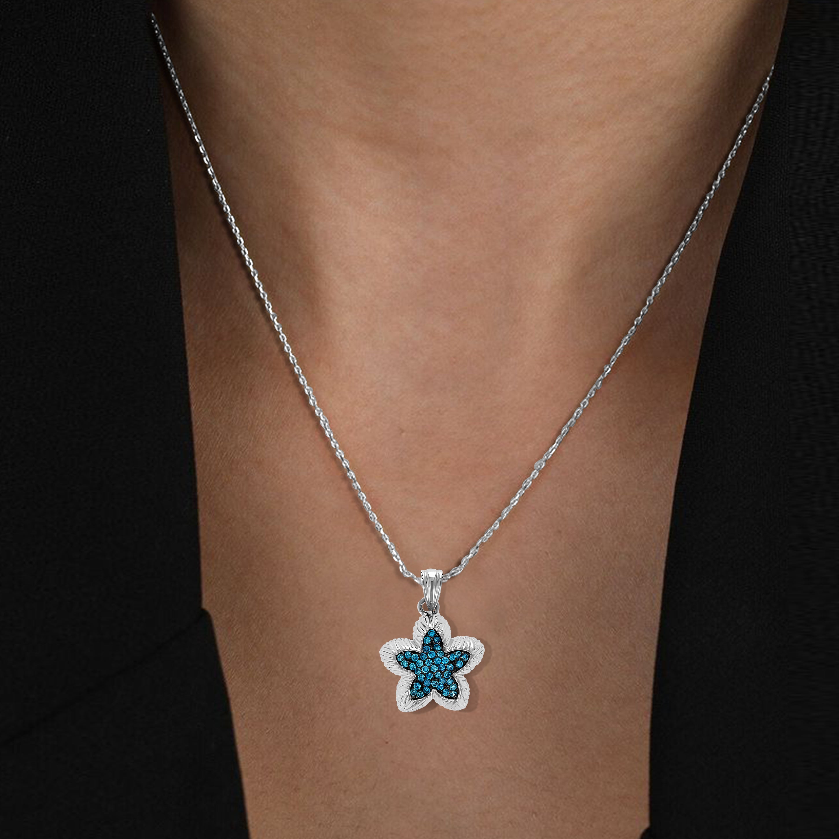 Blue Flower Diamond Pendant Necklace