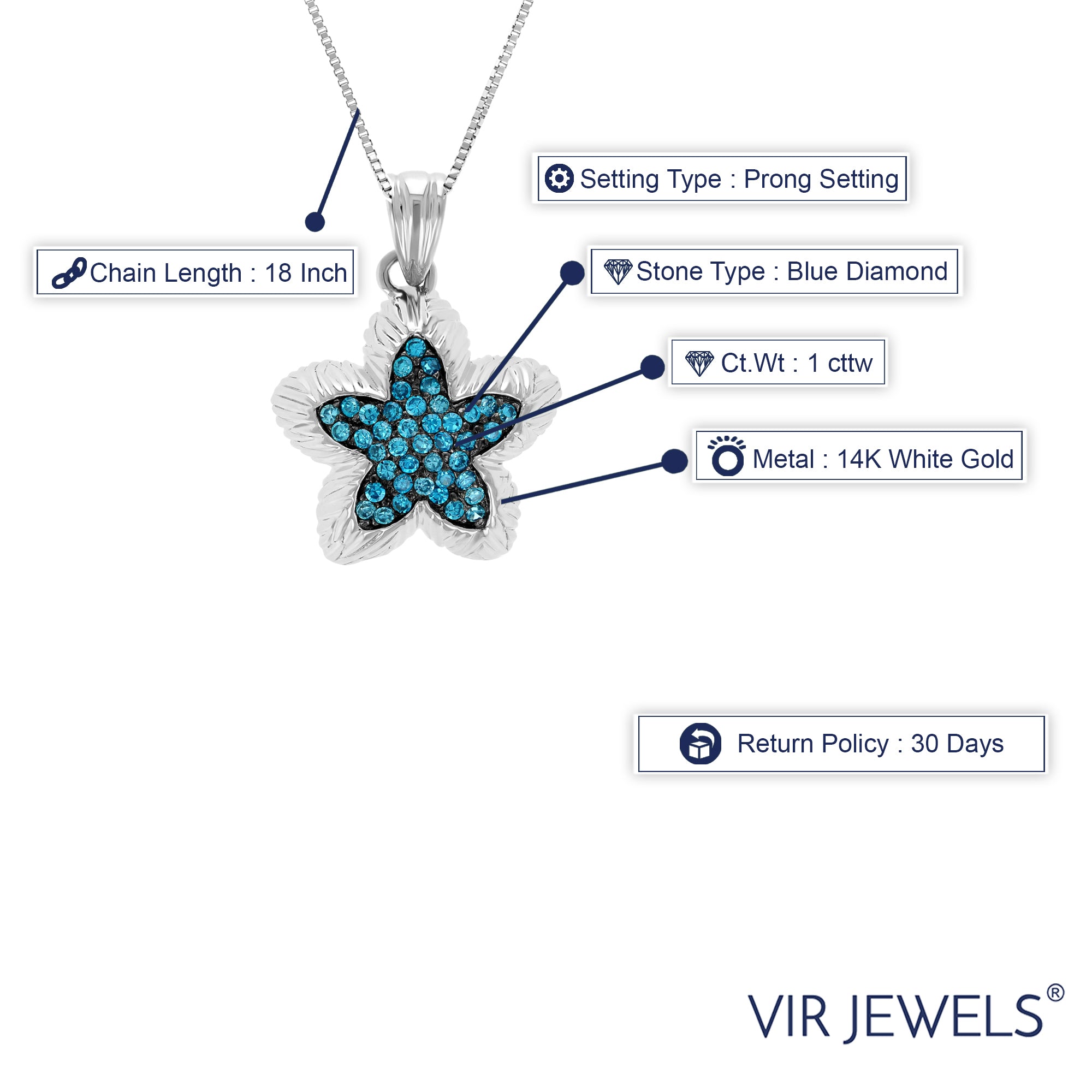 Blue Flower Diamond Pendant Necklace