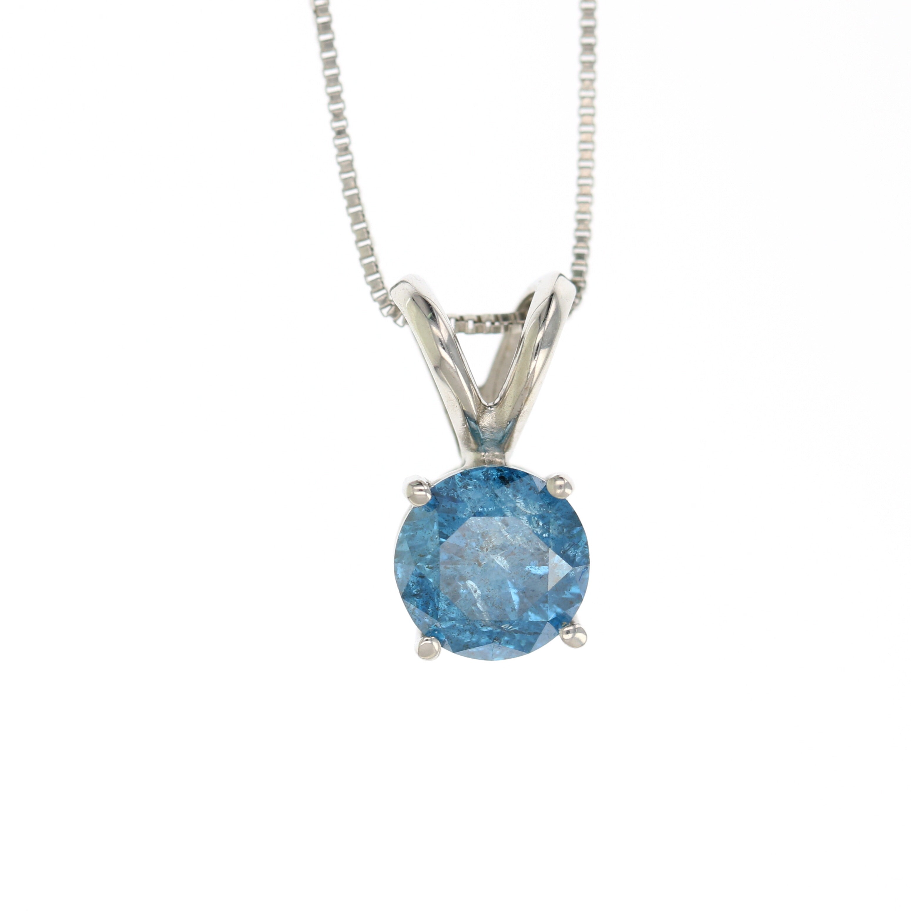 Blue Diamond Solitaire Pendant Necklace