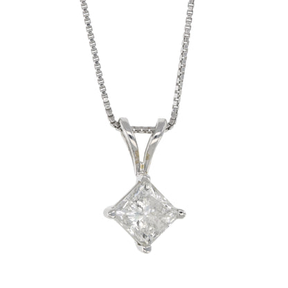 Princess Diamond Solitaire Pendant Necklace in 14K White Gold