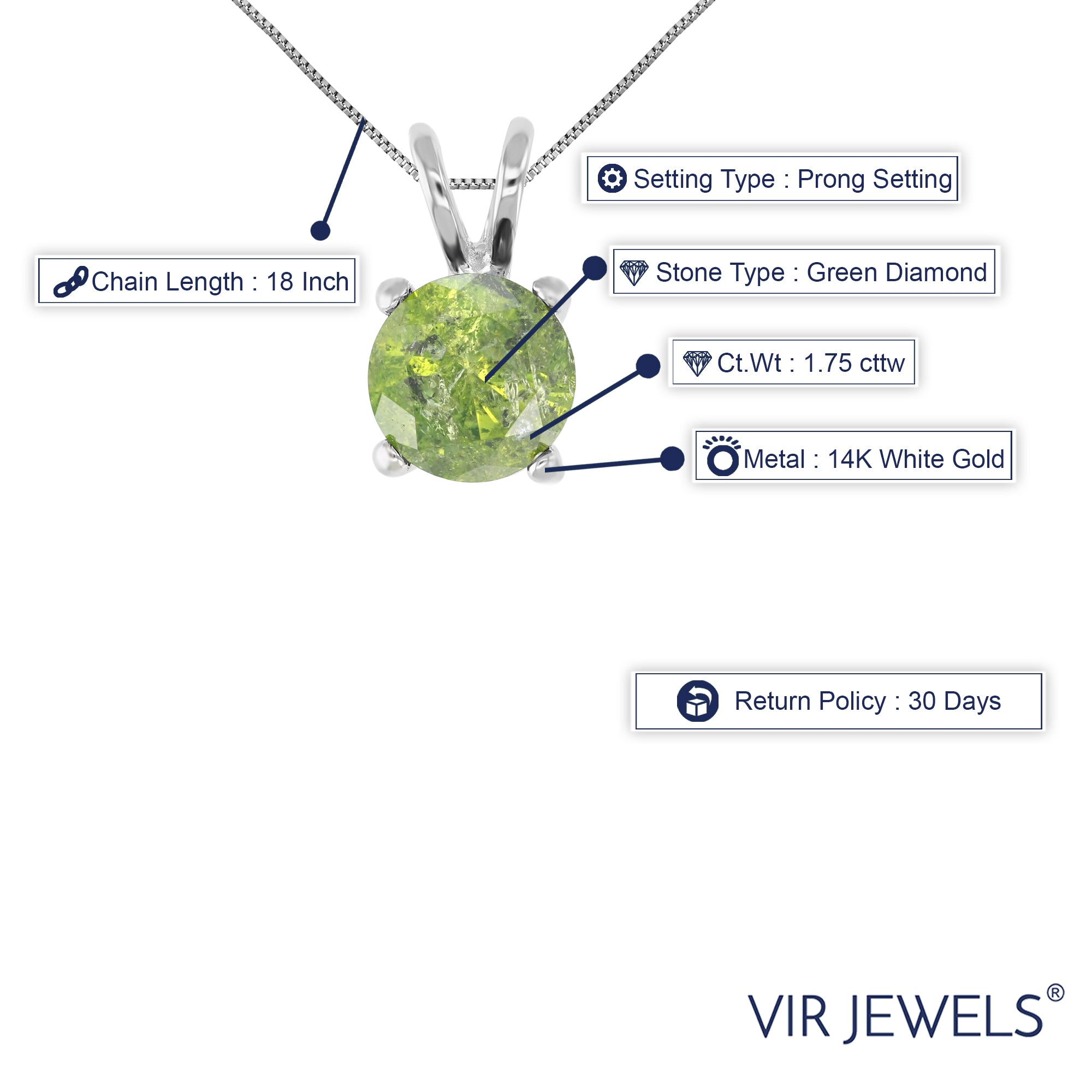 Green Diamond Solitaire Pendant Necklace