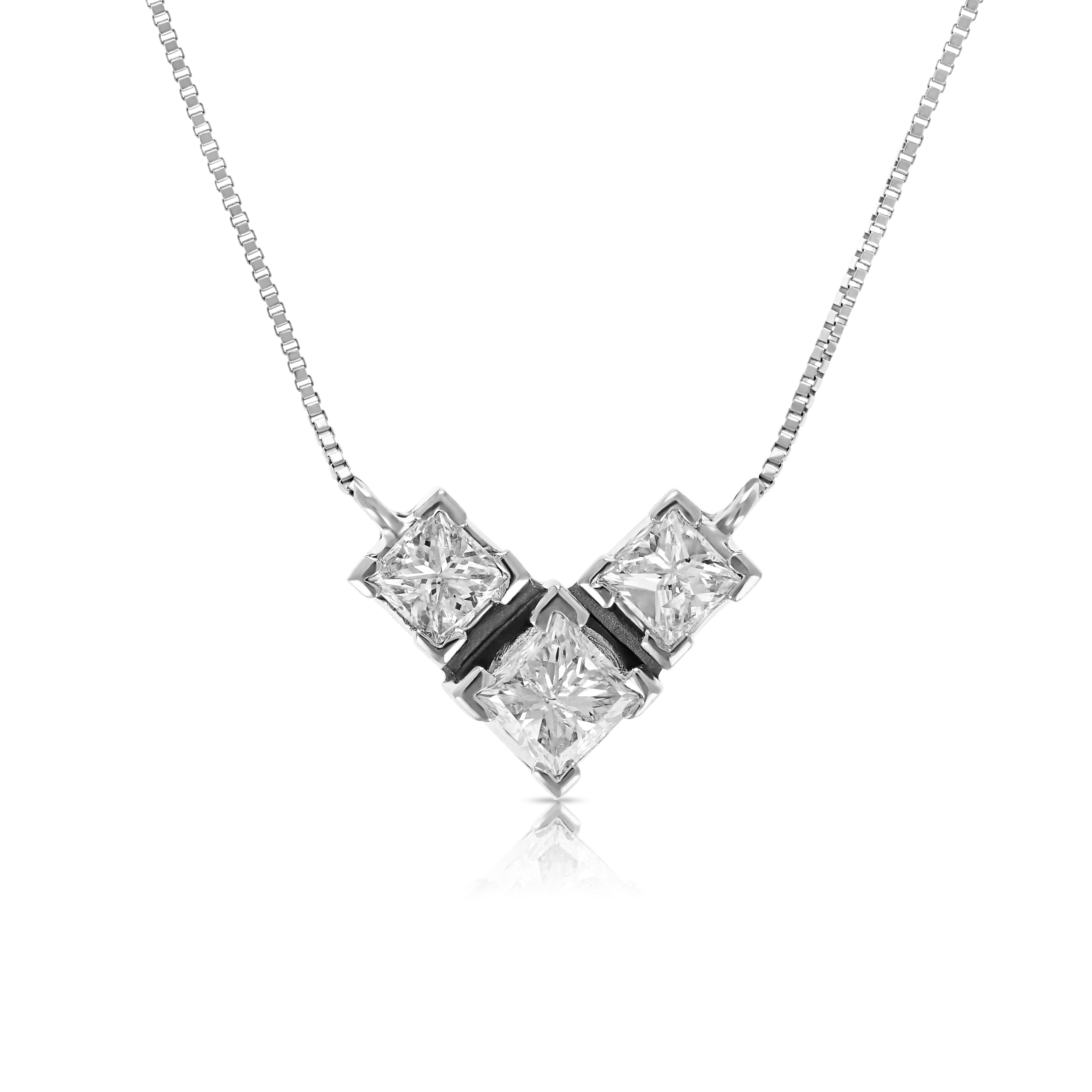 3 Stone Diamond Pendant Necklace