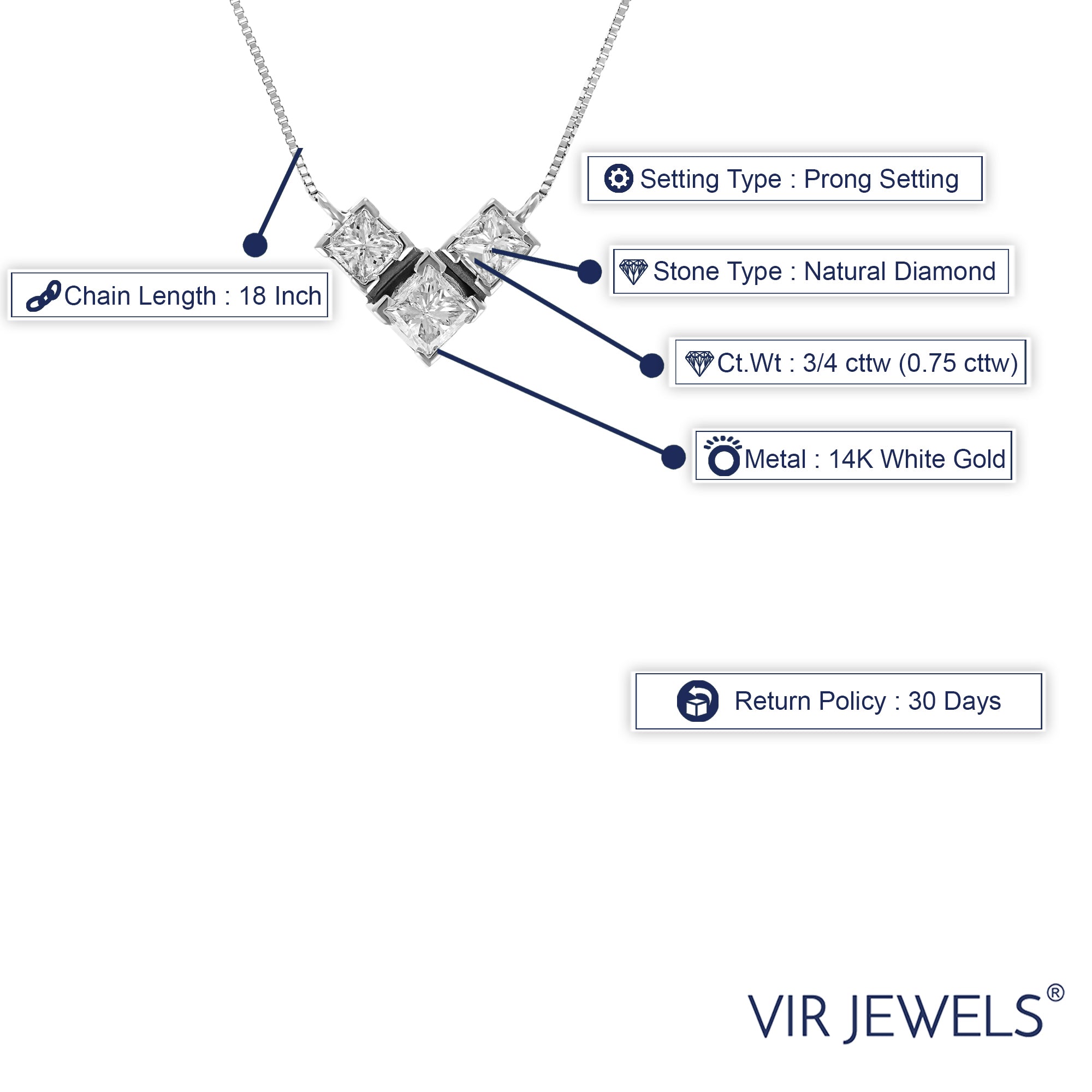 3 Stone Diamond Pendant Necklace