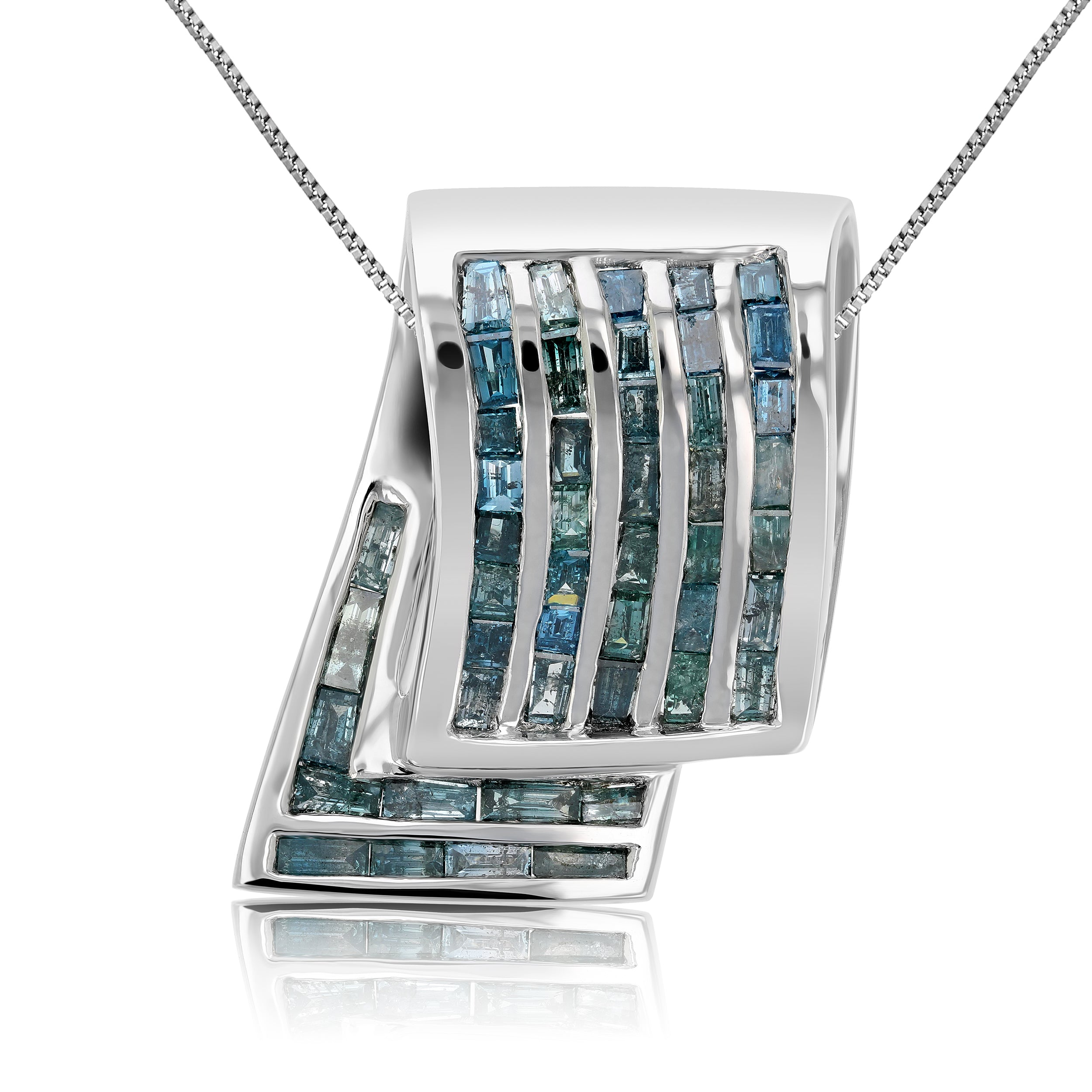 Blue Diamond Baguette Pendant Necklace