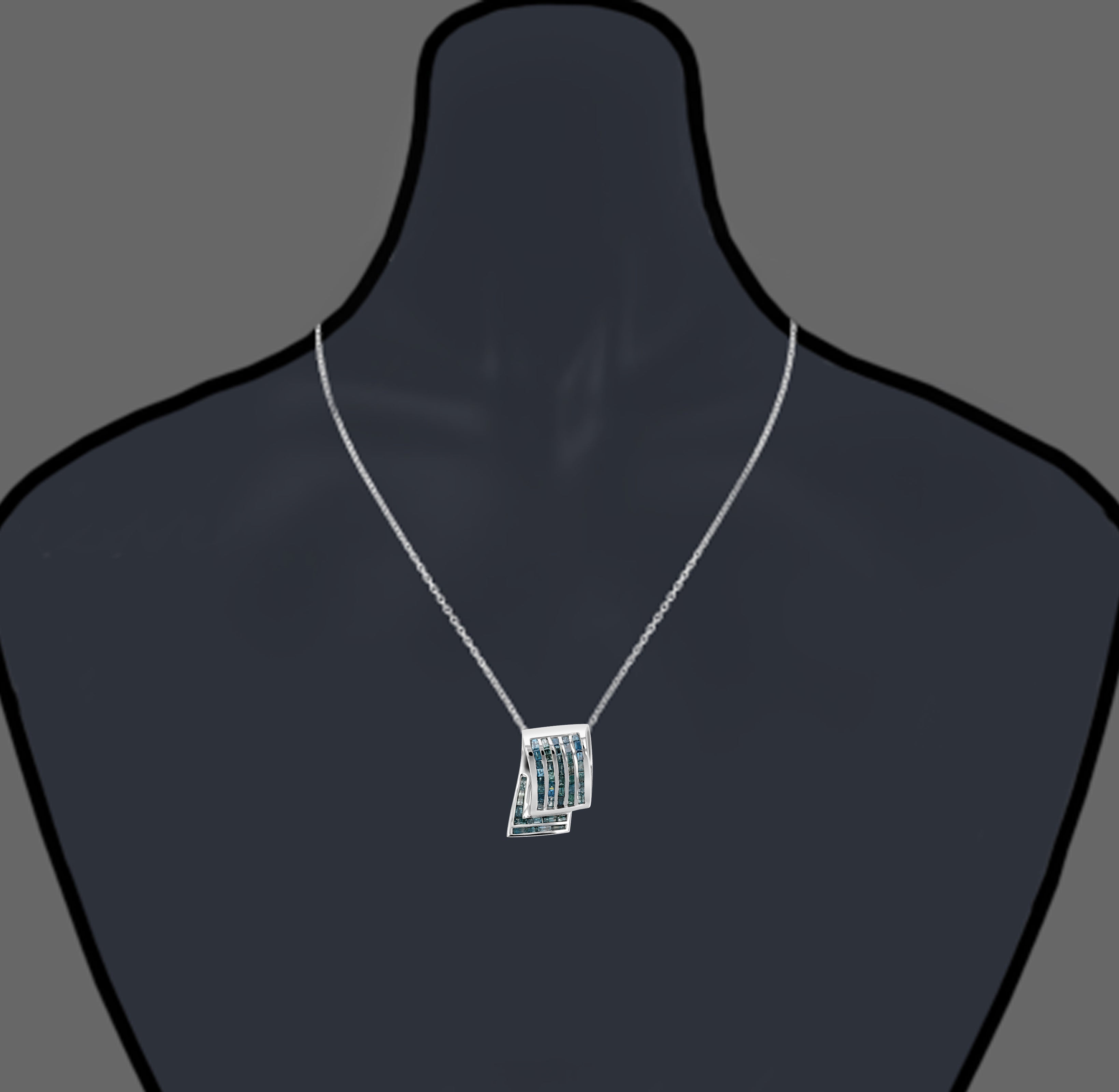 Blue Diamond Baguette Pendant Necklace