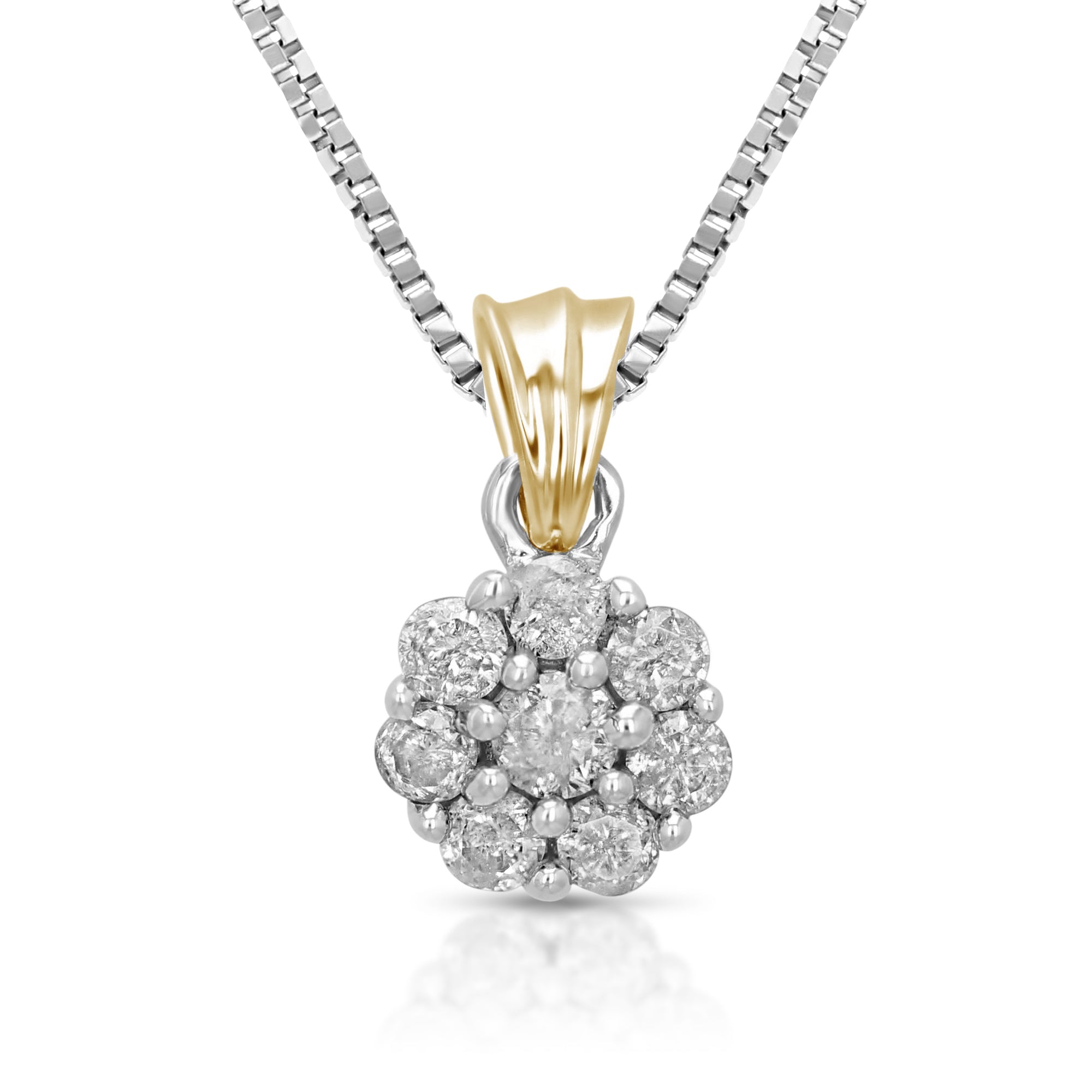 Flower Diamond Two Tone Pendant Necklace