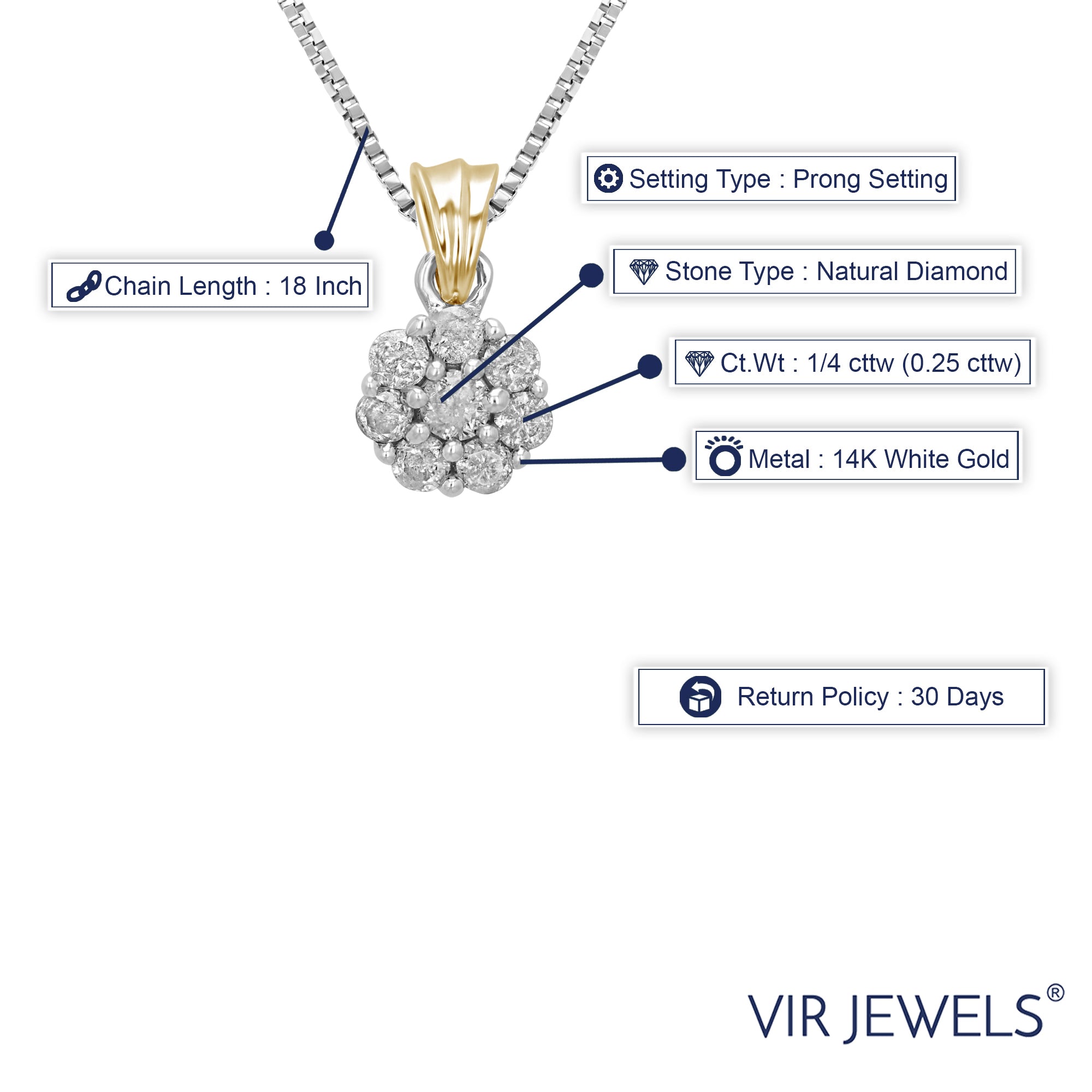 Flower Diamond Two Tone Pendant Necklace